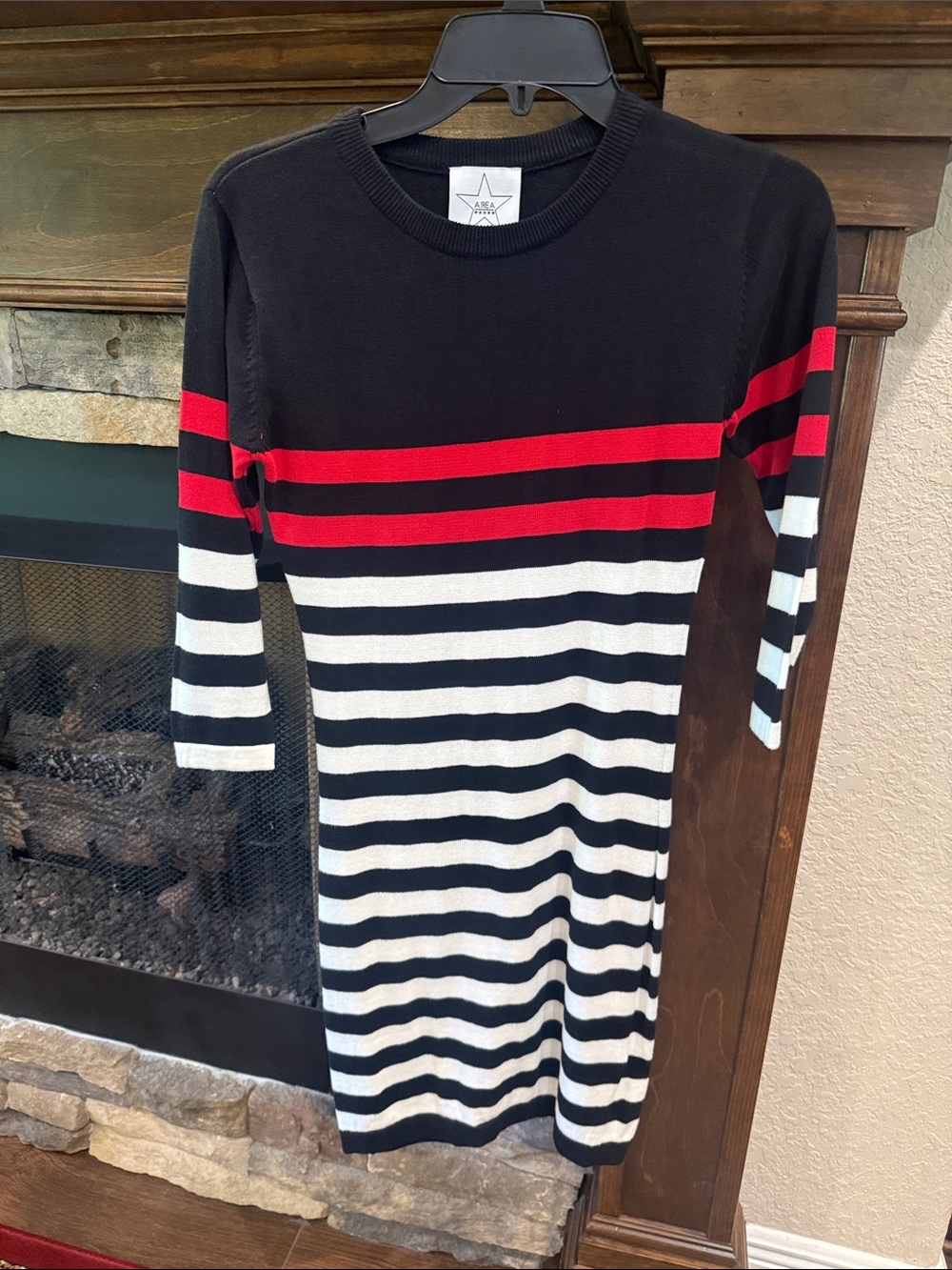 Striped Knit Women’s Dress with Red Accent